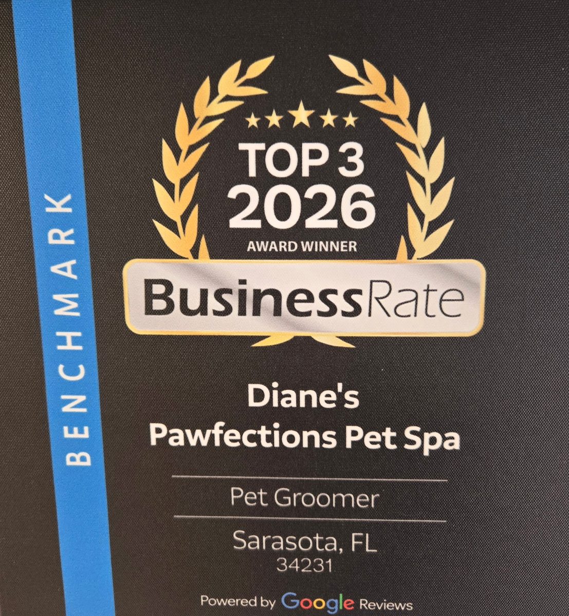 BusinessRate Top 3 2026 Award Winner - Diane's Pawfections Pet Spa Sarasota FL