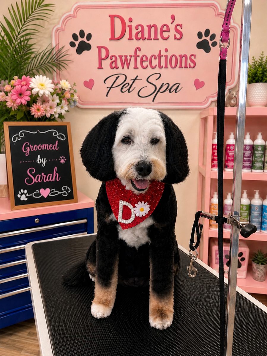 Bernedoodle groomed by Sarah at Diane's PawFections